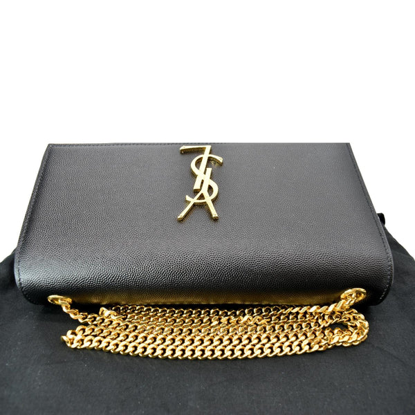YVES SAINT LAURENT Kate Leather Gold Chain Clutch Crossbody Bag Black