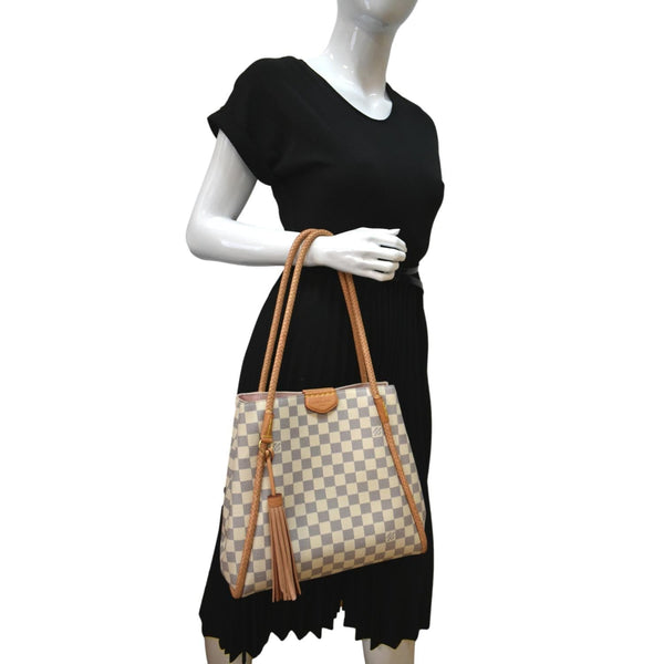 LOUIS VUITTON Propriano Damier Azur Tote Shoulder Bag White