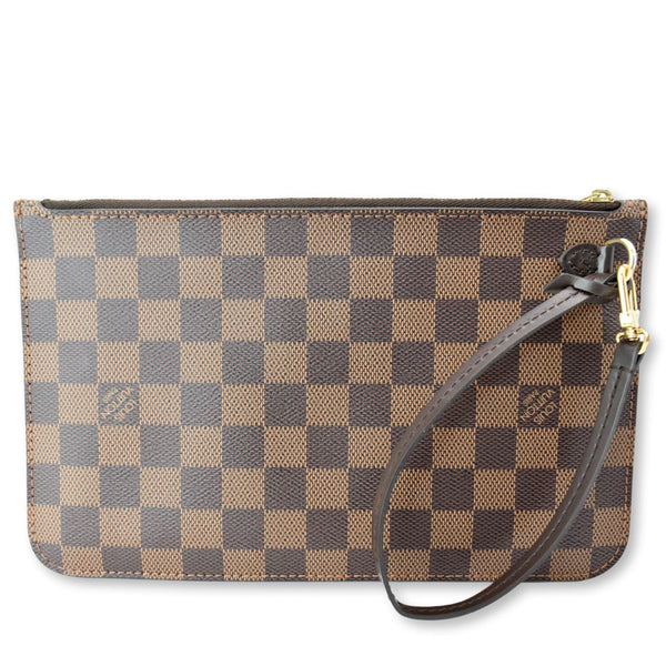 LOUIS VUITTON Neverfull Damier Ebene Pochette Wristlet Pouch Brown