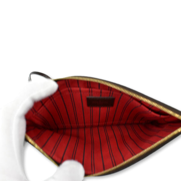 LOUIS VUITTON Neverfull Damier Ebene Pochette Wristlet Pouch Brown