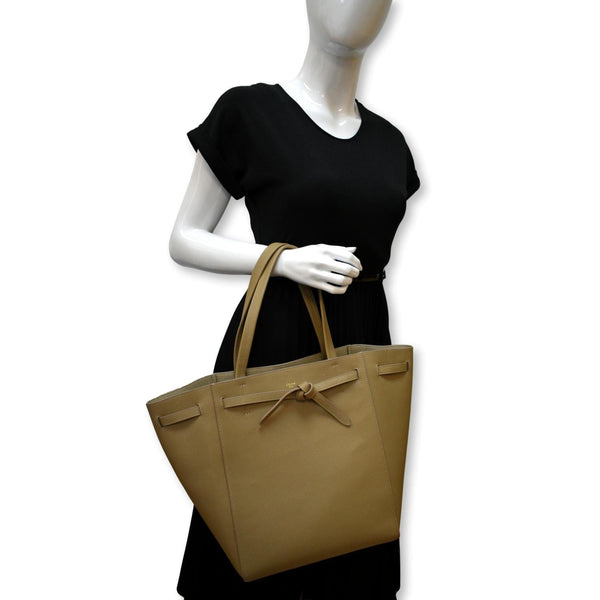 CELINE Cabas Phantom Grained Calfskin Leather Tote Bag Taupe