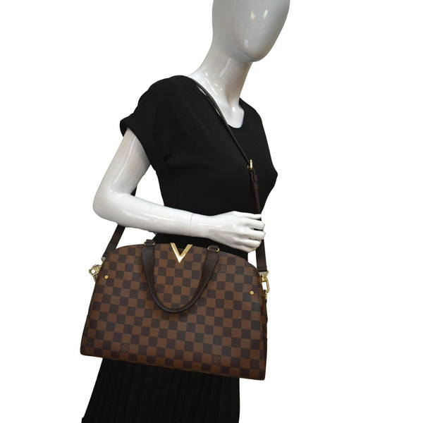 LOUIS VUITTON Kensington Bowling Damier Ebene Satchel Bag Brown