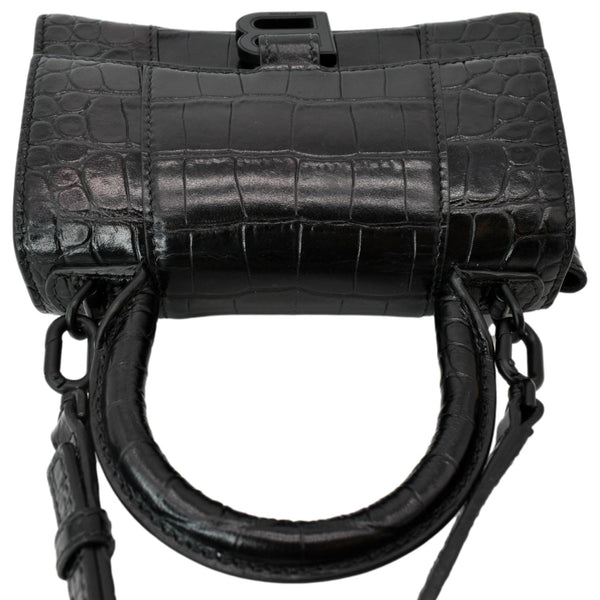 BALENCIAGA Hourglass Leather Tote Crossbody Bag Black