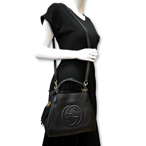 GUCCI Soho Small Pebbled Leather Shoulder Bag Black 336751