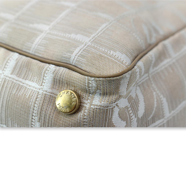 CHANEL CC Logo Travel Line Nylon Tote Bag Beige