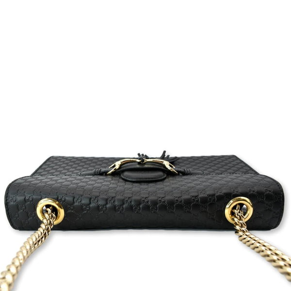 GUCCI Emily Medium GG Guccissima Leather Chain Shoulder Bag 449635 Black