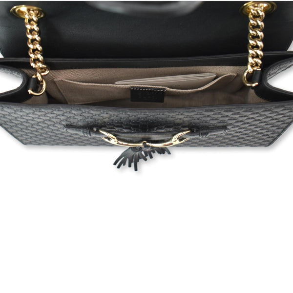GUCCI Emily Medium GG Guccissima Leather Chain Shoulder Bag 449635 Black