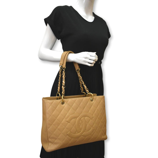 CHANEL Grand Shopping GST Caviar Leather Tote Bag Beige