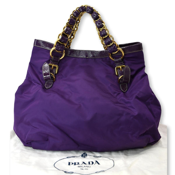 PRADA Vernice Trimmed Tessuto Nylon Tote Bag Purple