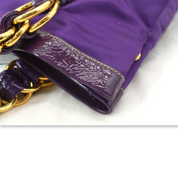 PRADA Vernice Trimmed Tessuto Nylon Tote Bag Purple