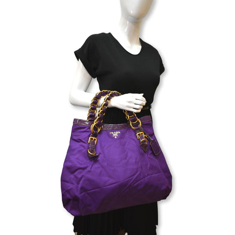 PRADA Vernice Trimmed Tessuto Nylon Tote Bag Purple