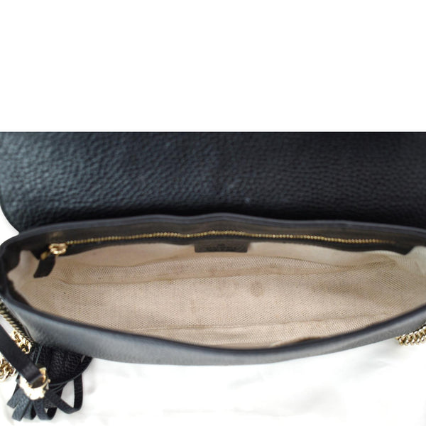 GUCCI GG Soho Tassel Chain Leather Crossbody Bag Beige Black