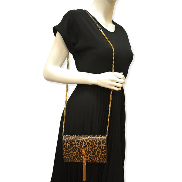 YVES SAINT LAURENT Kate Monogram Leopard Print Shoulder Bag Black - New Year Deals