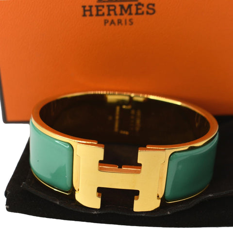 HERMES H Clic Clac Enamel Bracelet Bangle Green/Gold