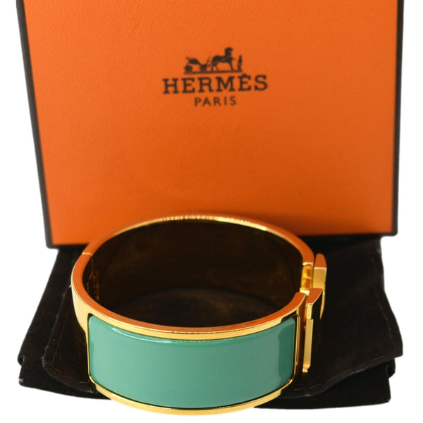 HERMES H Clic Clac Enamel Bracelet Bangle Green/Gold