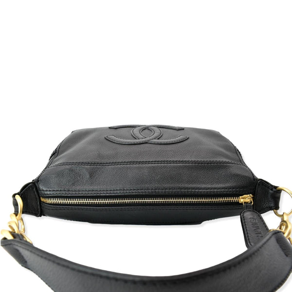 CHANEL CC Calfskin Leather Ring Chain Satchel Bag Black