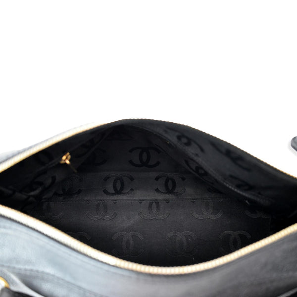 CHANEL CC Calfskin Leather Ring Chain Satchel Bag Black