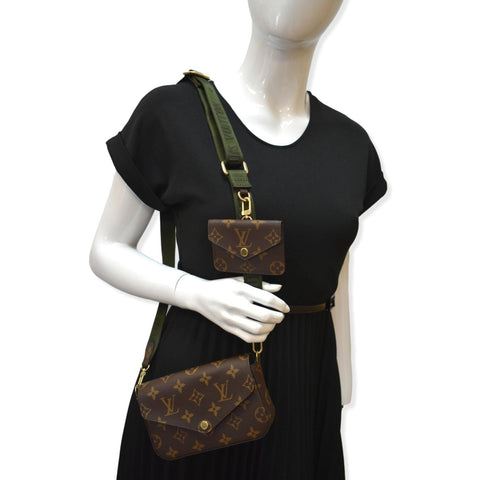 LOUIS VUITTON Felicie Strap & Go Pochette Monogram Canvas Shoulder Bag Brown