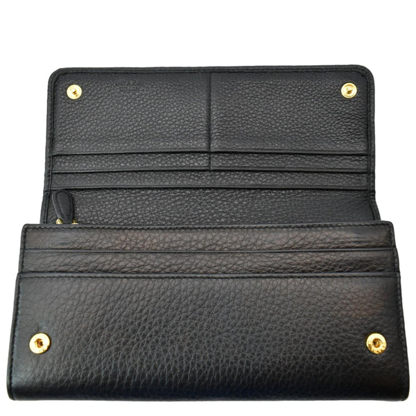 PRADA Continental Flap Leather Long Wallet Black