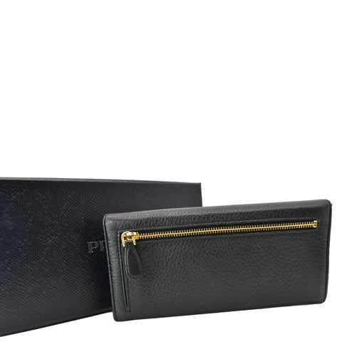 PRADA Continental Flap Leather Long Wallet Black