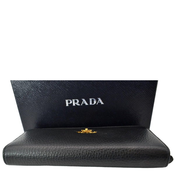 PRADA Continental Flap Leather Long Wallet Black