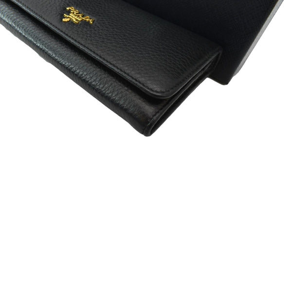 PRADA Continental Flap Leather Long Wallet Black