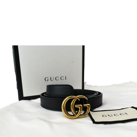 GUCCI Double G Buckle Leather Belt Black 409417