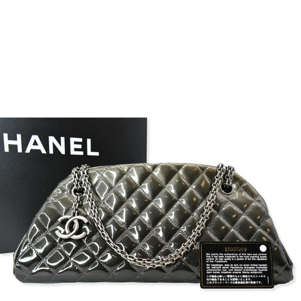 CHANEL Just Mademoiselle Ombre Degrade Patent Quilted Bowling Bag Black