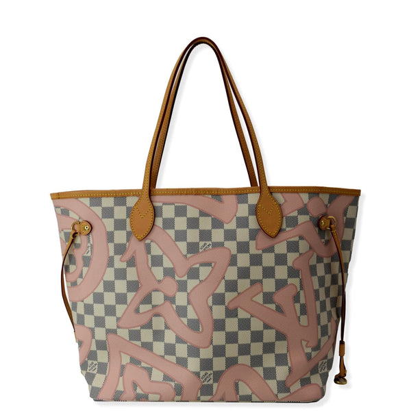LOUIS VUITTON Neverfull MM Tahitienne Damier Azur Shoulder Bag Pink