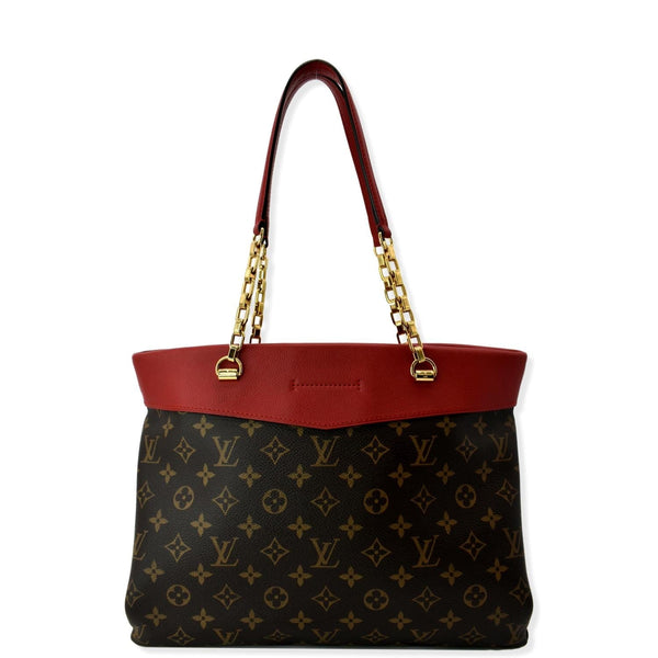 LOUIS VUITTON Pallas Chain Monogram Canvas Shopper Tote Bag Brown