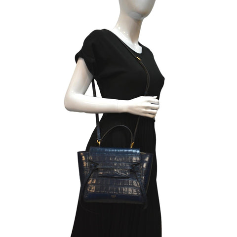 CELINE Nano Belt Embossed Leather Shoulder Bag Blue