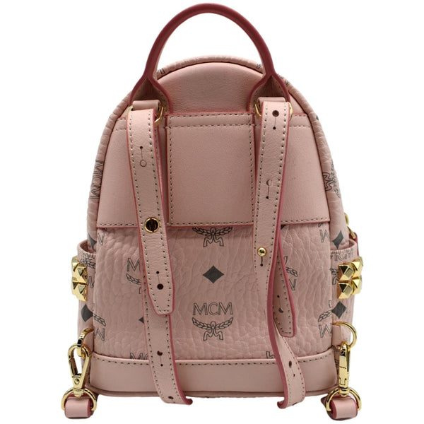 MCM Stark Bebe Boo Studded Mini Visetos Logo Leather Backpack Bag Pink