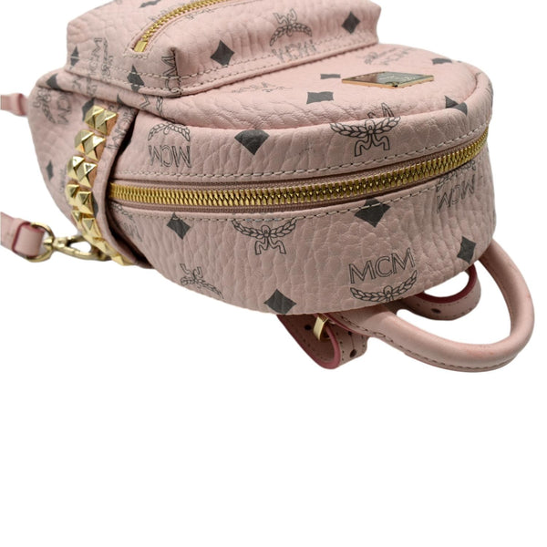MCM Stark Bebe Boo Studded Mini Visetos Logo Leather Backpack Bag Pink