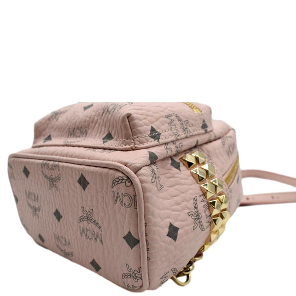 MCM Stark Bebe Boo Studded Mini Visetos Logo Leather Backpack Bag Pink