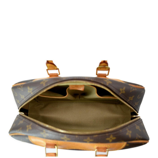 LOUIS VUITTON Deauville Boston Monogram Canvas Satchel Bag Brown