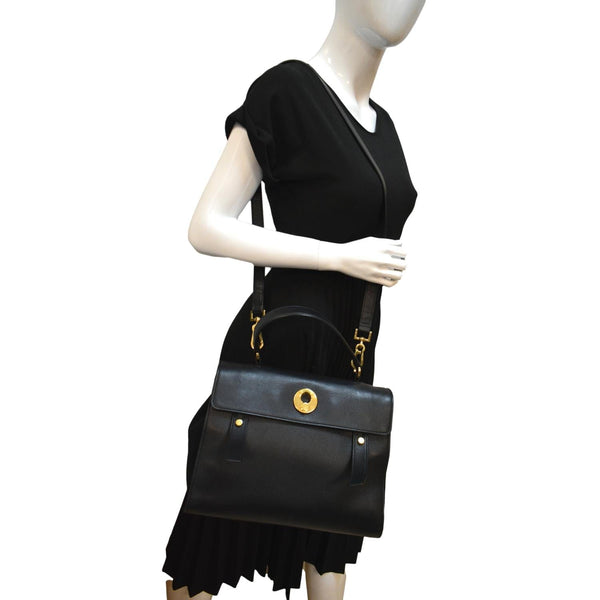 YVES SAINT LAURENT Muse Two Medium Calfskin Satchel Shoulder Bag Black