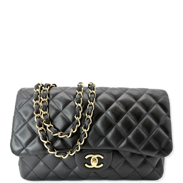 CHANEL Classic Jumbo Flap Lambskin Leather Shoulder Bag Black