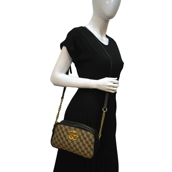 GUCCI GG Marmont Small Matelasse Canvas Leather Crossbody Bag Beige 447632