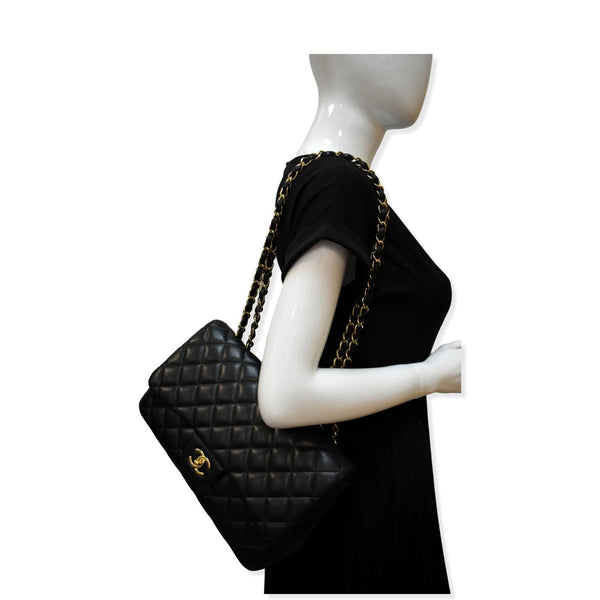 CHANEL Classic Jumbo Flap Lambskin Leather Shoulder Bag Black