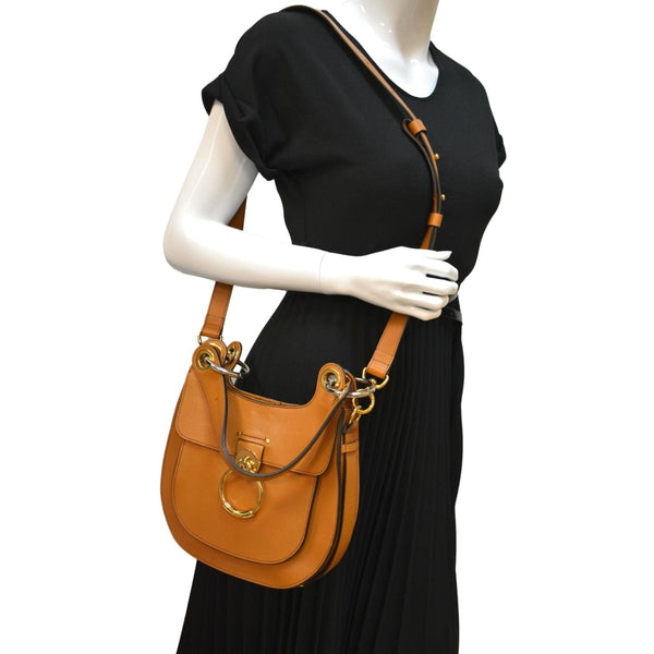 CHLOE Tess Hobo Calfskin Leather Crossbody Bag Camel