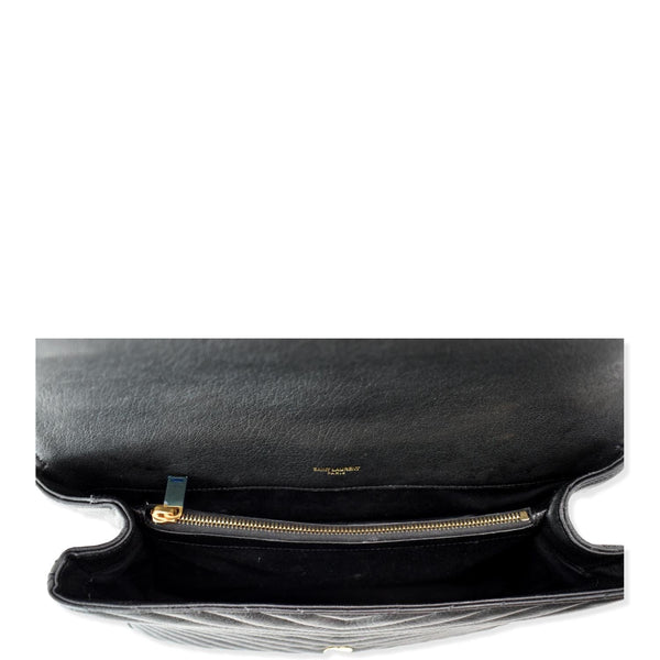 YVES SAINT LAURENT College Large Flap Matelassé Leather Shoulder Bag Black