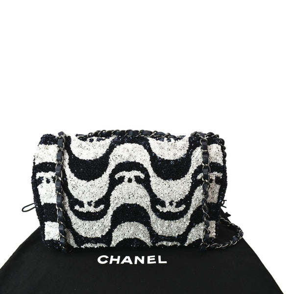 Chanel Classic Flap Sequin Chain Shoulder Bag Black/White