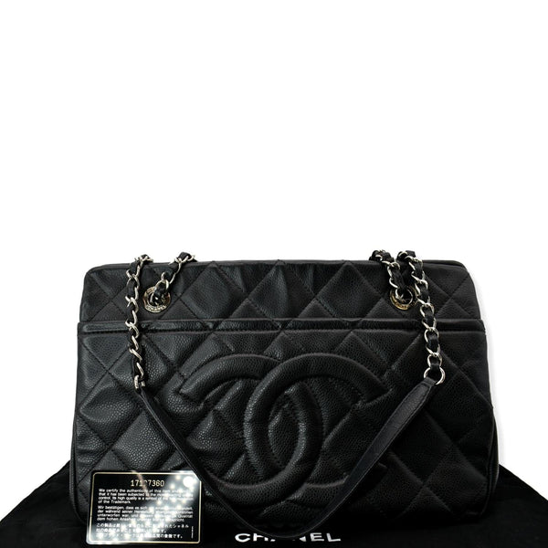 CHANEL Timeless CC Soft Quilted Caviar Leather Shopping Tote Bag Black