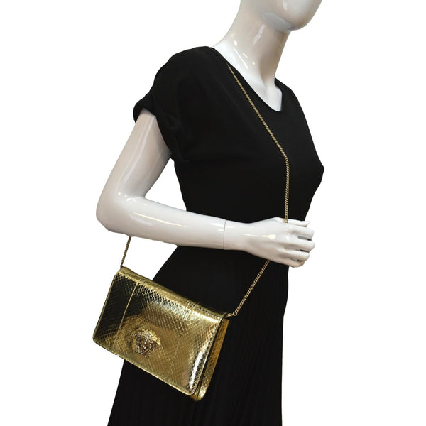 VERSACE Palazzo Medusa Metallic Leather Chain Clutch Bag