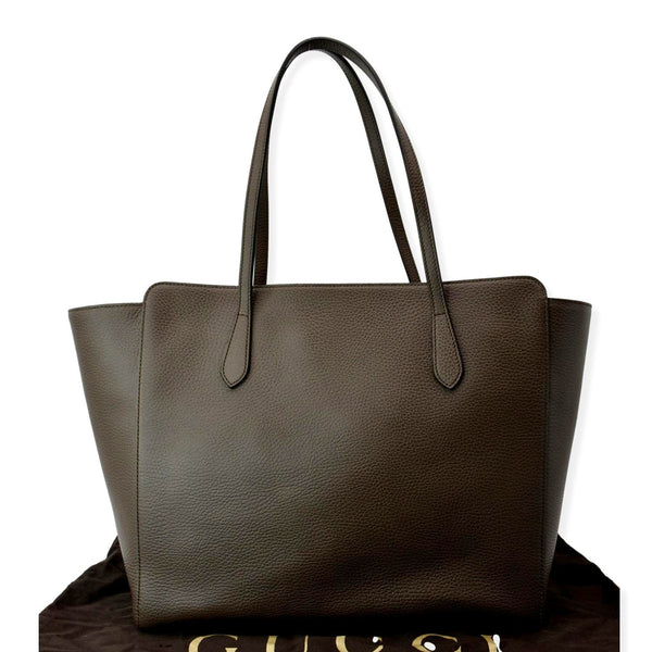 Gucci Swing Medium Pebbled Leather Tote Bag Taupe