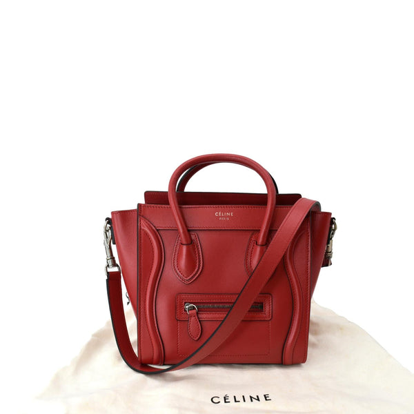 Celine Nano Luggage Leather Shoulder Bag Red For Women
