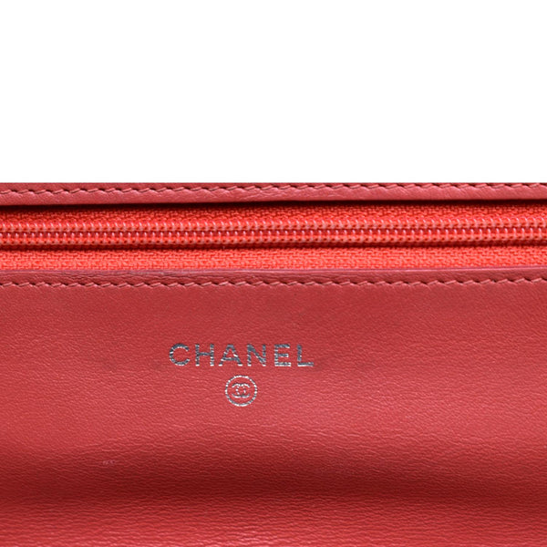 Chanel WOC Patent Leather Wallet On Chain Clutch Bag Red