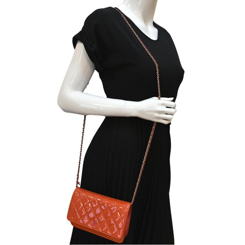 Chanel WOC Patent Leather Wallet On Chain Clutch Bag Red