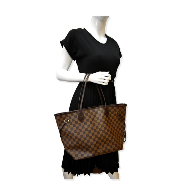 LOUIS VUITTON Neverfull MM Damier Ebene Tote Bag Brown