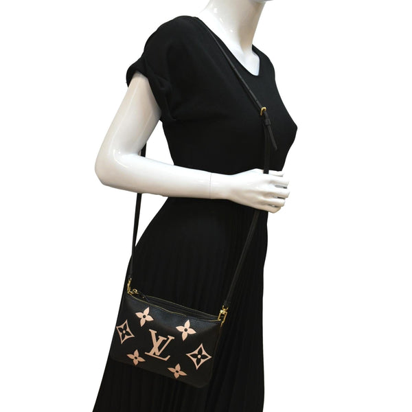 LOUIS VUITTON Double Zip Pochette Monogram Empreinte Crossbody Bag Bicolor